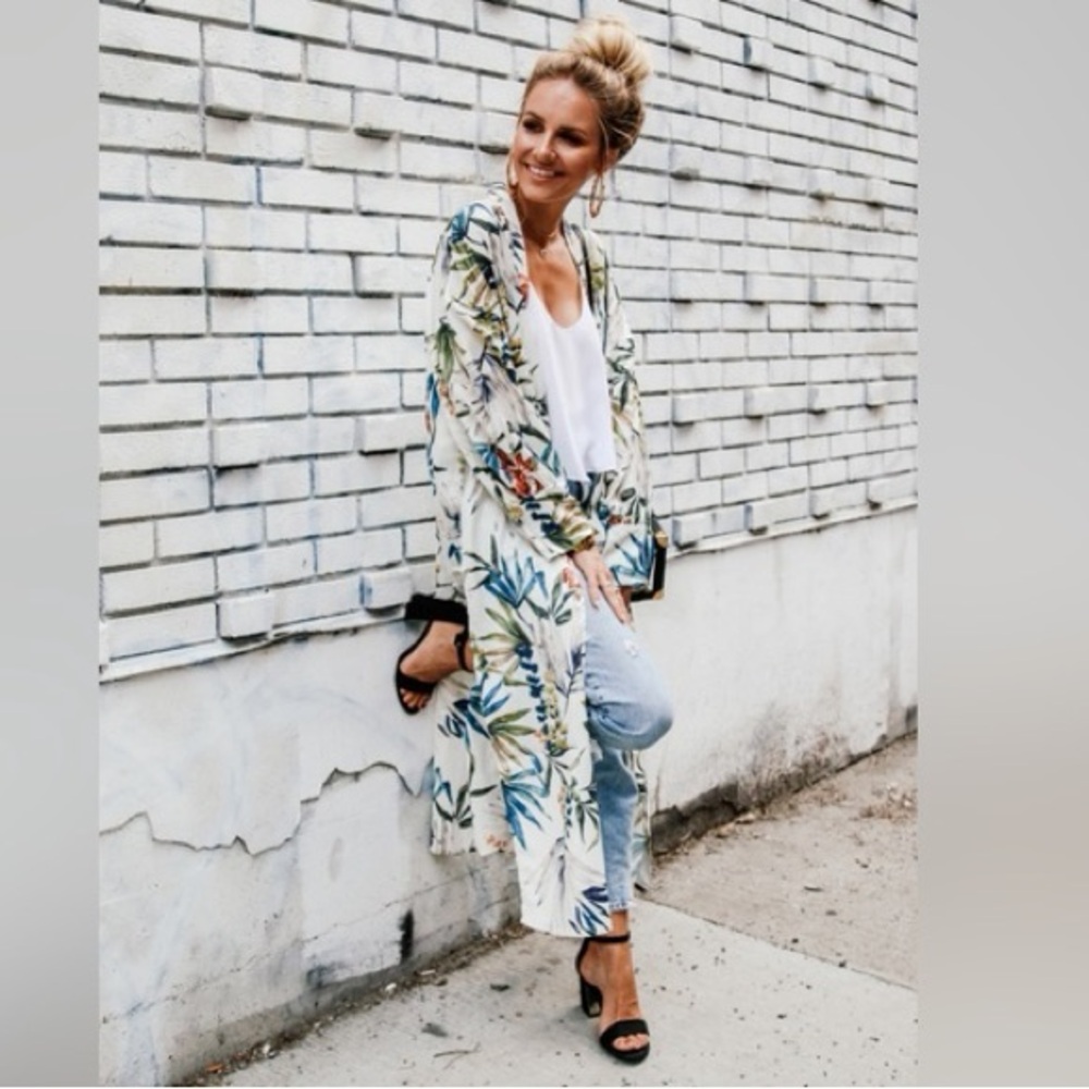 Palm Print Long Kimono